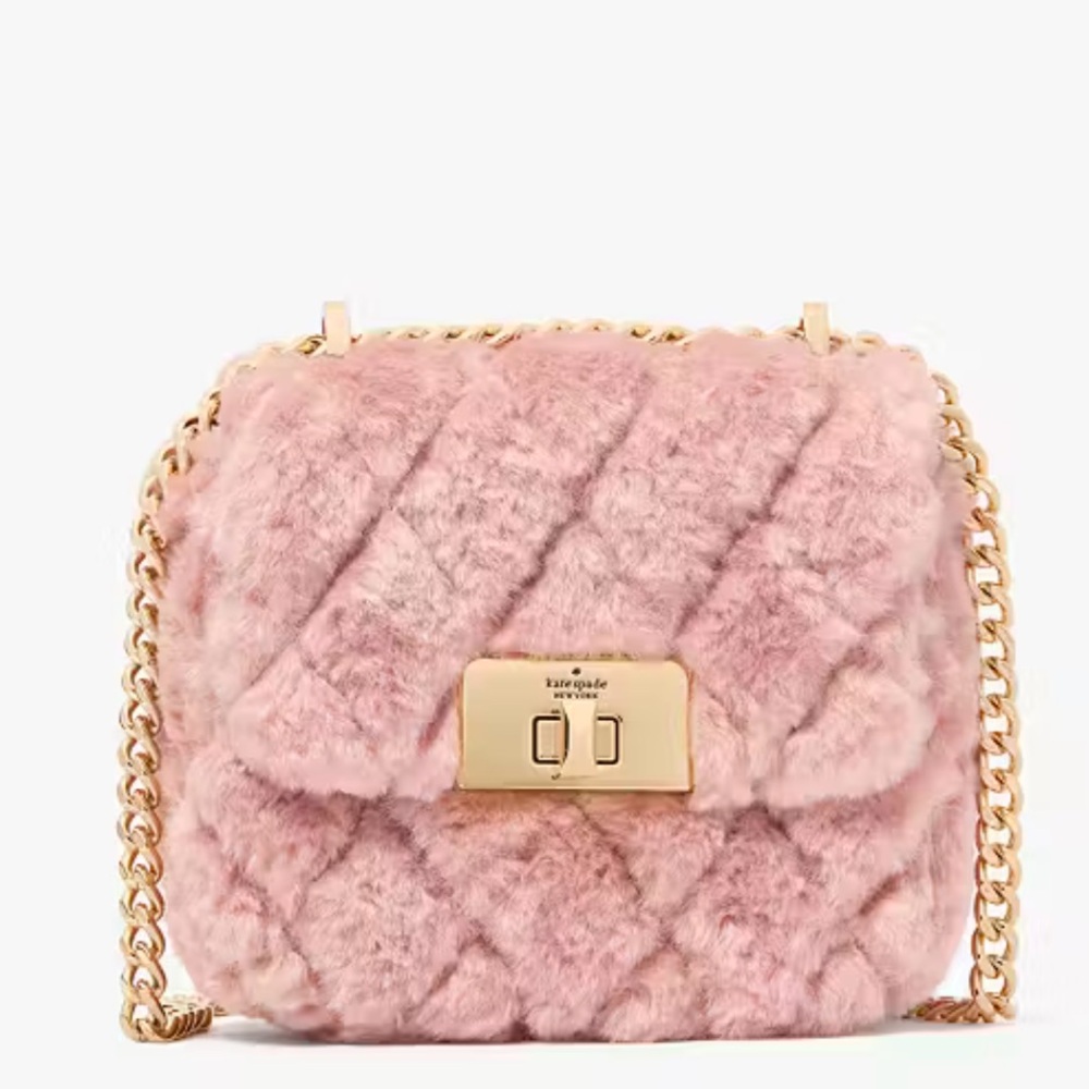 Kate Spade Carey Faux Fur Quilted Micro Flap Crossbody Handbag